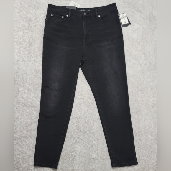 Lauren Ralph Lauren High-Rise Skinny Ankle Jean Women's Size14 Empire Black Wash - Picture 2 of 15